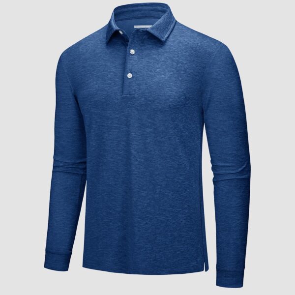 Men's Long Sleeve Polo Shirts 3 Buttons Collared Shirt Quick Dry Performance Golf Polo Tee Shirt