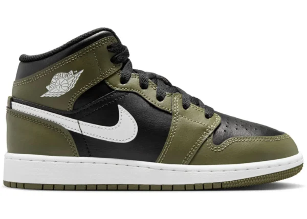 Jordan 1 Mid Black White Olive (GS) - photo 1- Jersey4u