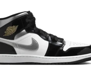 Jordan 1 Mid SE Patent Black White Metallic Silver Metallic Gold - photo 1- Jersey4u