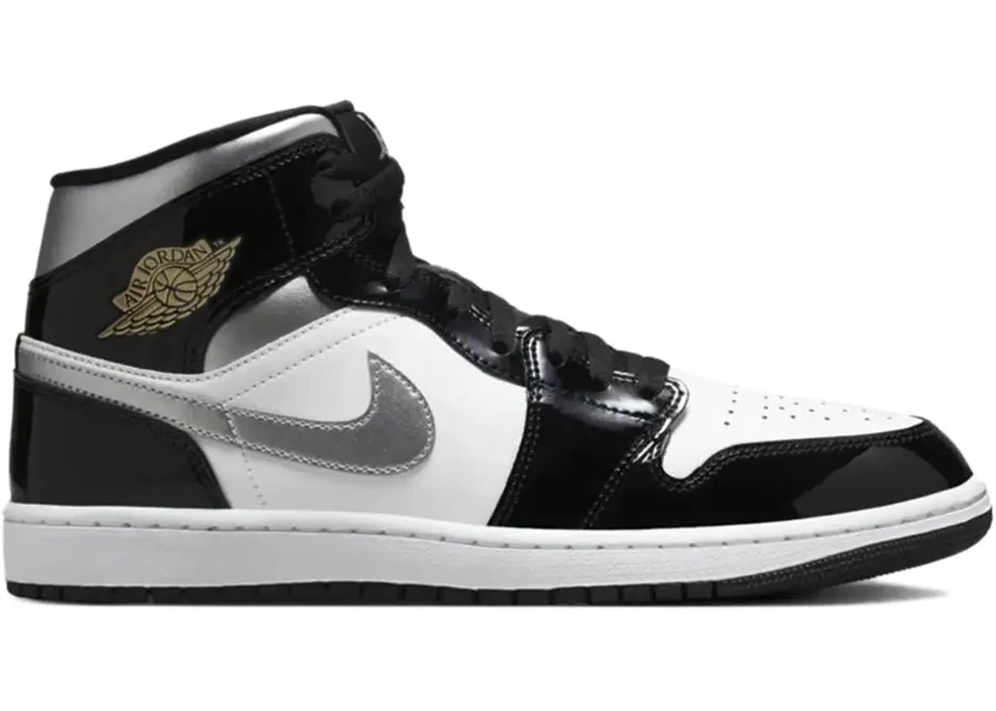 Jordan 1 Mid SE Patent Black White Metallic Silver Metallic Gold - photo 1- Jersey4u