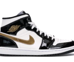 Jordan 1 Mid Patent Black White Gold - photo 1- Jersey4u