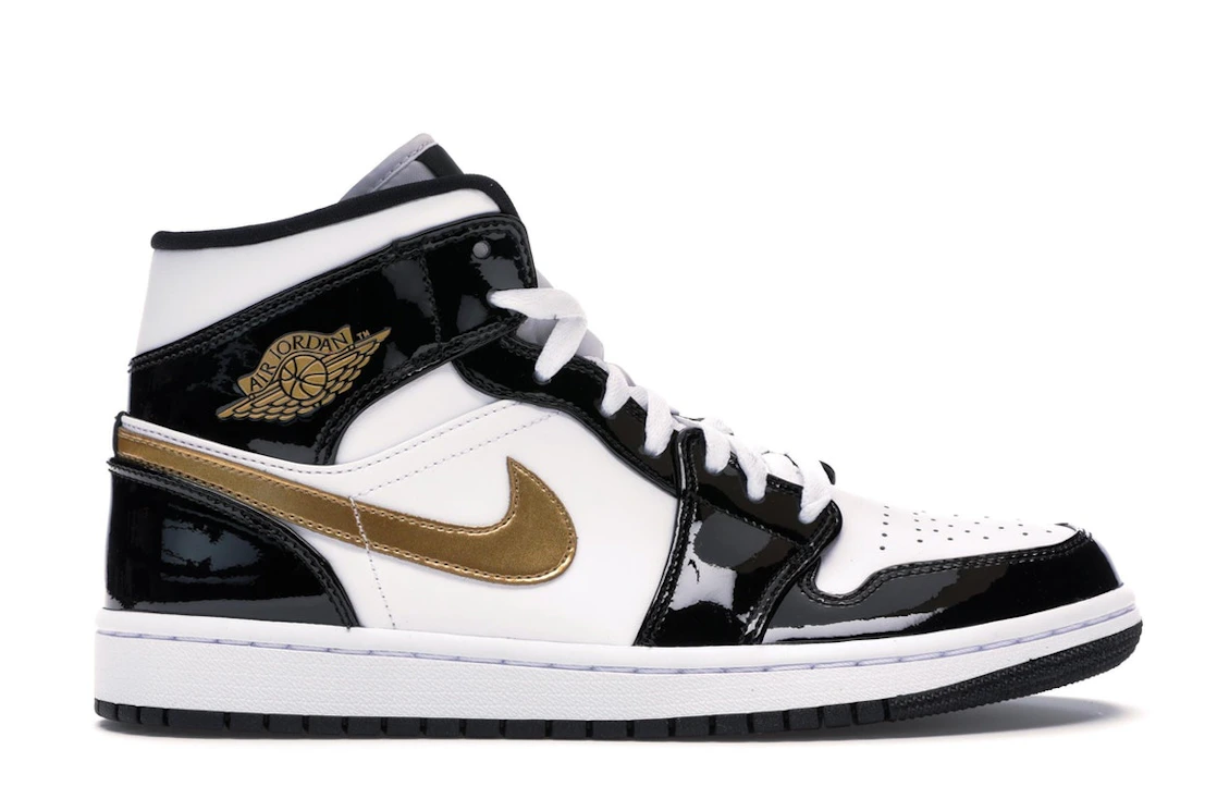 Jordan 1 Mid Patent Black White Gold - photo 1- Jersey4u