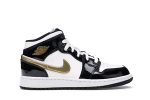 Jordan 1 Mid Patent Black White Gold (GS) - photo 1- Jersey4u