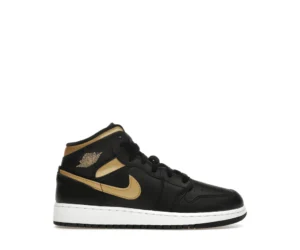 Jordan 1 Mid Black Metallic Gold Swoosh (GS) - photo 1- Jersey4u