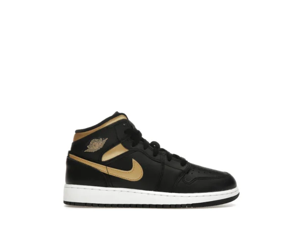 Jordan 1 Mid Black Metallic Gold Swoosh (GS) - photo 1- Jersey4u