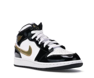 Jordan 1 Mid Patent Black White Gold (GS) - photo 2- Jersey4u