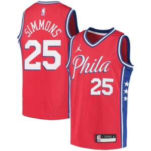Ben Simmons Philadelphia 76ers Jordan Brand Youth 2020/21 Swingman Player Jersey - Statement Edition - Red photo 1 Jersey4u