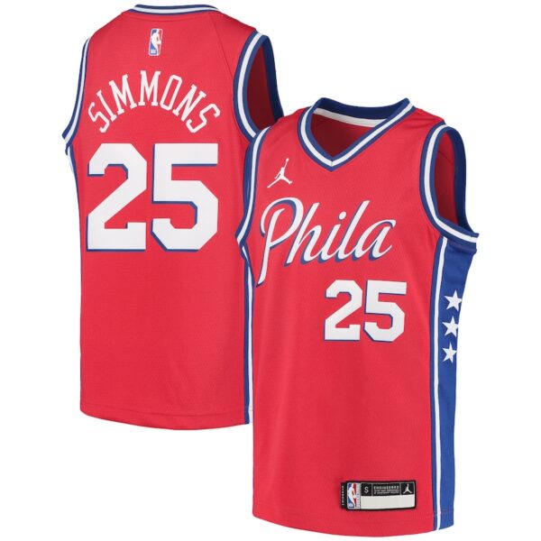 Ben Simmons Philadelphia 76ers Jordan Brand Youth 2020/21 Swingman Player Jersey - Statement Edition - Red photo 1 Jersey4u