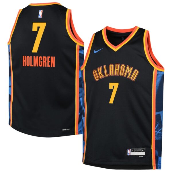 Chet Holmgren Oklahoma City Thunder Nike Youth 2024/25 Swingman Player Jersey - City Edition - Black photo 1 Jersey4u