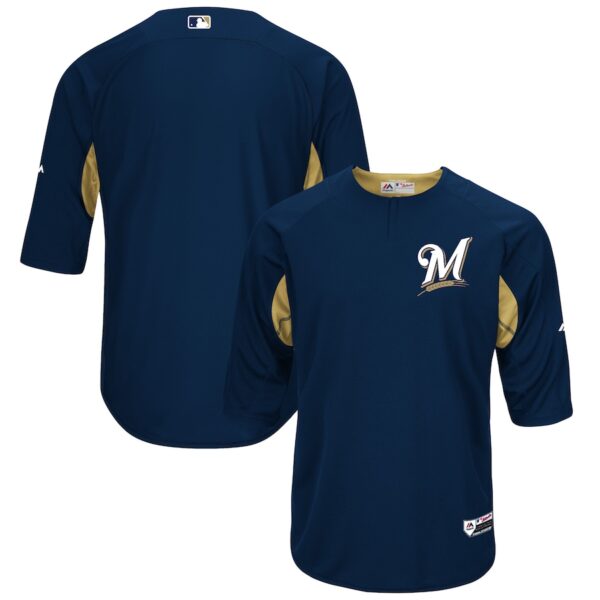 Milwaukee Brewers Majestic Authentic Collection On-Field 3/4-Sleeve Batting Practice Jersey - Navy/Gold photo 1 Jersey4u