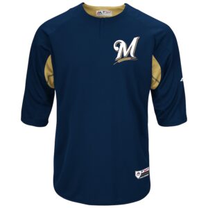 Milwaukee Brewers Majestic Authentic Collection On-Field 3/4-Sleeve Batting Practice Jersey - Navy/Gold photo 2 Jersey4u
