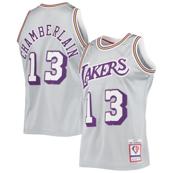 Wilt Chamberlain Los Angeles Lakers Mitchell & Ness 75th Anniversary 1971/72 Hardwood Classics Swingman Jersey - Silver photo 1 Jersey4u