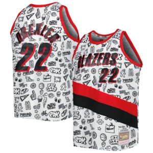 Clyde Drexler Portland Trail Blazers Mitchell & Ness 1991/92 Hardwood Classics Doodle Swingman Player Jersey - White photo 1 Jersey4u
