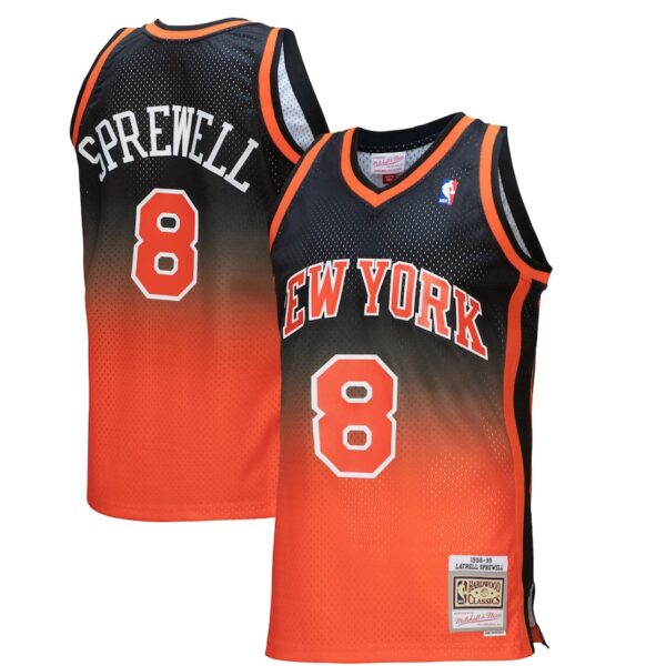 Latrell Sprewell New York Knicks Mitchell & Ness 1998/99 Hardwood Classics Fadeaway Swingman Player Jersey - Orange/Black photo 1 Jersey4u
