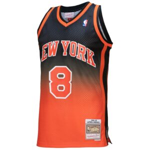 Latrell Sprewell New York Knicks Mitchell & Ness 1998/99 Hardwood Classics Fadeaway Swingman Player Jersey - Orange/Black photo 2 Jersey4u