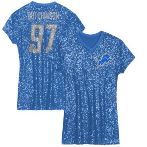 Aidan Hutchinson Detroit Lions Girls Youth Sequin Player Name & Number V-Neck Dress - Blue photo 1 Jersey4u