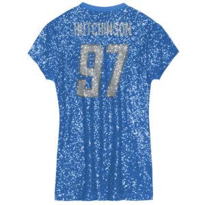 Aidan Hutchinson Detroit Lions Girls Youth Sequin Player Name & Number V-Neck Dress - Blue photo 3 Jersey4u