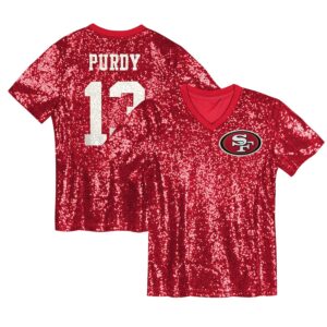 Brock Purdy San Francisco 49ers Girls Youth Sequin V-Neck Fashion Jersey - Scarlet photo 1 Jersey4u