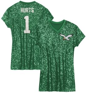 Jalen Hurts Philadelphia Eagles Girls Youth Sequin Player Name & Number V-Neck Dress - Kelly Green photo 1 Jersey4u