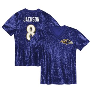 Lamar Jackson Baltimore Ravens Girls Youth Sequin V-Neck Fashion Jersey - Purple photo 1 Jersey4u