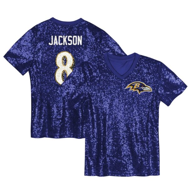 Lamar Jackson Baltimore Ravens Girls Youth Sequin V-Neck Fashion Jersey - Purple photo 1 Jersey4u