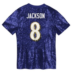 Lamar Jackson Baltimore Ravens Girls Youth Sequin V-Neck Fashion Jersey - Purple photo 3 Jersey4u