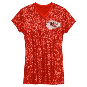 Patrick Mahomes Kansas City Chiefs Girls Youth Sequin Player Name & Number V-Neck Dress - Red photo 2 Jersey4u