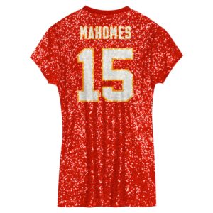 Patrick Mahomes Kansas City Chiefs Girls Youth Sequin Player Name & Number V-Neck Dress - Red photo 3 Jersey4u