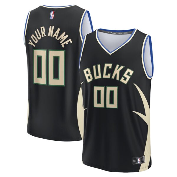 Milwaukee Bucks Jersey4u Custom Fast Break Jersey - Statement Edition - Black photo 1 Jersey4u