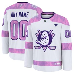 Anaheim Ducks Jersey4u 2024 Hockey Fights Cancer Custom Practice Jersey - White photo 1 Jersey4u