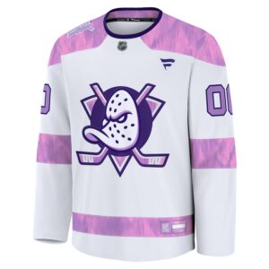 Anaheim Ducks Jersey4u 2024 Hockey Fights Cancer Custom Practice Jersey - White photo 2 Jersey4u