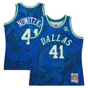 Dirk Nowitzki Dallas Mavericks Mitchell & Ness 1998-2019 Hardwood Classics Asian Heritage 6.0 Swingman Throwback Player Jersey - Blue photo 1 Jersey4u