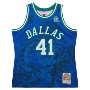 Dirk Nowitzki Dallas Mavericks Mitchell & Ness 1998-2019 Hardwood Classics Asian Heritage 6.0 Swingman Throwback Player Jersey - Blue photo 2 Jersey4u