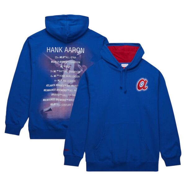Hank Aaron Atlanta Braves Mitchell & Ness Vintage Logo Name & Number Pullover Hoodie - Royal photo 1 Jersey4u