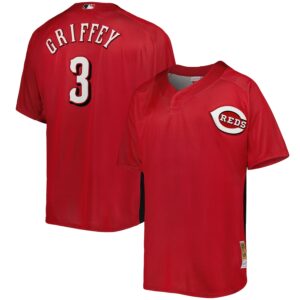 Ken Griffey Jr. Cincinnati Reds Mitchell & Ness Cooperstown Collection Mesh Batting Practice Button-Up Jersey - Red photo 1 Jersey4u