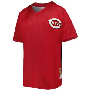 Ken Griffey Jr. Cincinnati Reds Mitchell & Ness Cooperstown Collection Mesh Batting Practice Button-Up Jersey - Red photo 2 Jersey4u