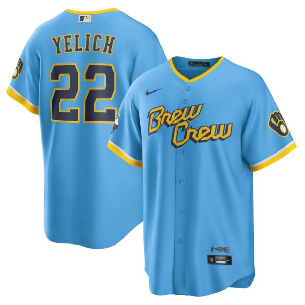 Christian Yelich Milwaukee Brewers Nike City Connect Jersey4u Player Jersey - Powder Blue photo 1 Jersey4u