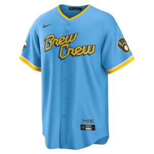 Christian Yelich Milwaukee Brewers Nike City Connect Jersey4u Player Jersey - Powder Blue photo 2 Jersey4u