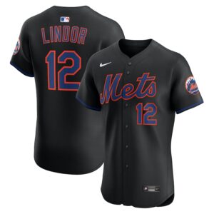 Francisco Lindor New York Mets Nike Alternate Elite Jersey - Black photo 1 Jersey4u