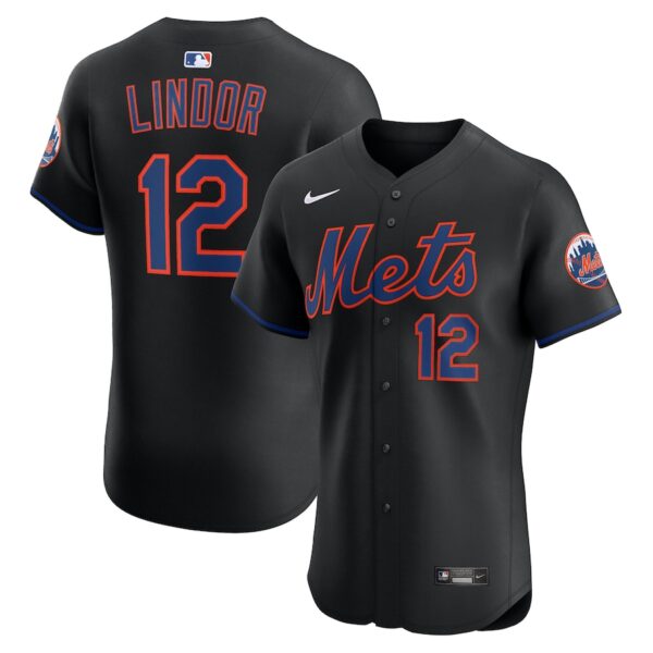 Francisco Lindor New York Mets Nike Alternate Elite Jersey - Black photo 1 Jersey4u