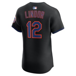 Francisco Lindor New York Mets Nike Alternate Elite Jersey - Black photo 3 Jersey4u
