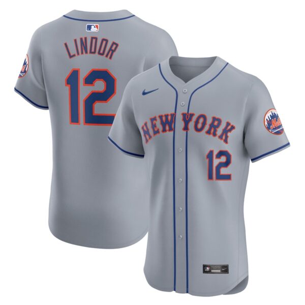 Francisco Lindor New York Mets Nike Road Elite Player Jersey - Gray photo 1 Jersey4u