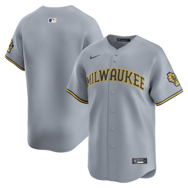 Milwaukee Brewers Nike Road Limited Jersey - Gray photo 1 Jersey4u