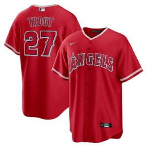 Mike Trout Los Angeles Angels Nike Alternate Jersey4u Player Name Jersey - Red photo 1 Jersey4u