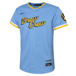 Christian Yelich Milwaukee Brewers Nike Preschool City Connect Jersey4u Player Jersey - Powder Blue photo 2 Jersey4u