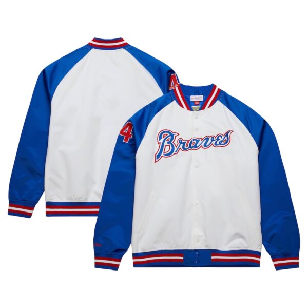 Hank Aaron Atlanta Braves Mitchell & Ness Cooperstown Collection Legends Lightweight Satin Raglan Full-Snap Jacket - White/Royal photo 1 Jersey4u