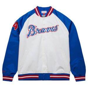 Hank Aaron Atlanta Braves Mitchell & Ness Cooperstown Collection Legends Lightweight Satin Raglan Full-Snap Jacket - White/Royal photo 2 Jersey4u