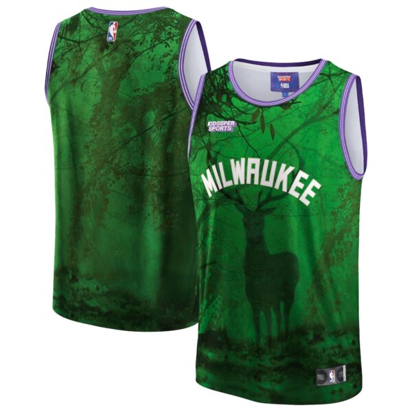 Milwaukee Bucks NBA & KidSuper Studios by Jersey4u Unisex Hometown Jersey - Green photo 1 Jersey4u