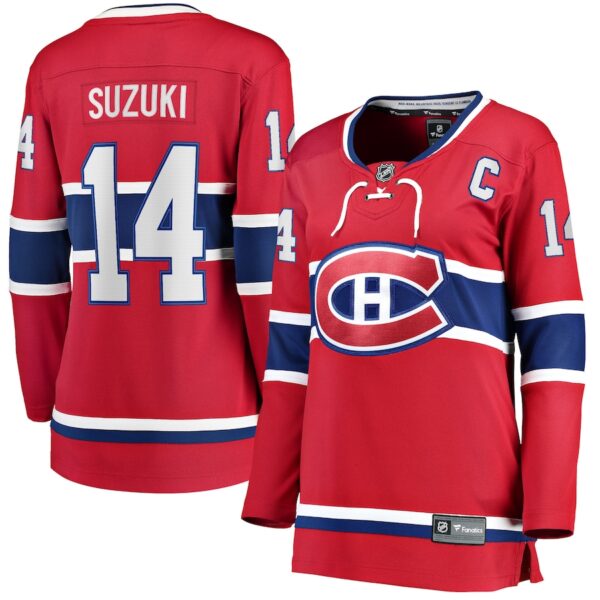 Nick Suzuki Montreal Canadiens Jersey4u Women's Home Captain Patch Breakaway Player Jersey - Red photo 1 Jersey4u