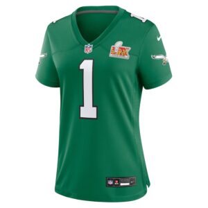 Jalen Hurts Philadelphia Eagles Nike Women's Super Bowl LIX 2nd Alternate Game Jersey - Kelly Green photo 2 Jersey4u
